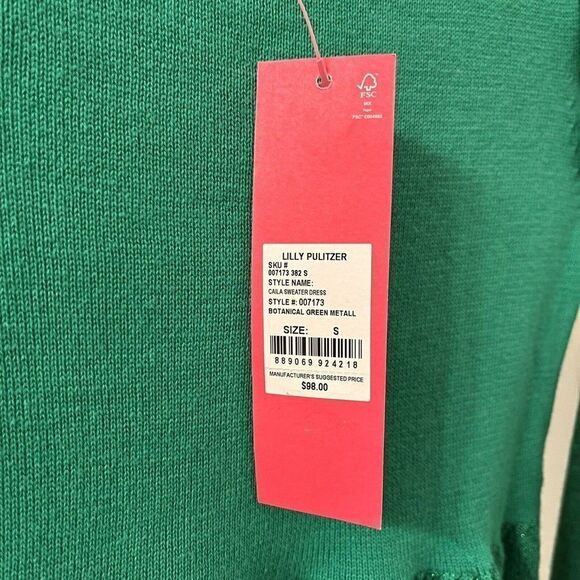 Lilly Pulitzer Caila Sweater Dress Botanical Green Metallic Girls S (4-5) NWT - Picture 8 of 11
